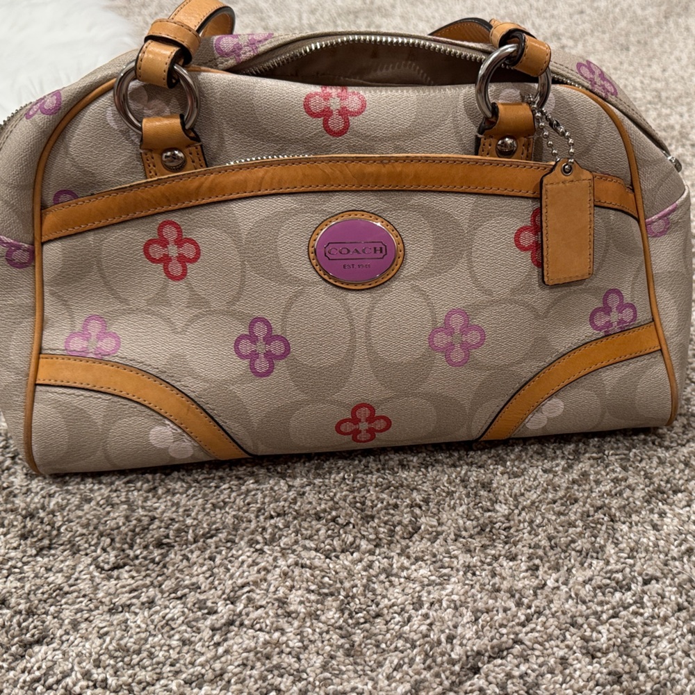 Coach Beige and Brown Shoulder Bag with Colorful Accents